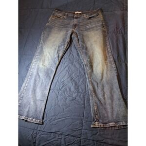 True Craft Southern Design Men's Medium Wash Blue Denim Jeans Bootcut Fit 36x32